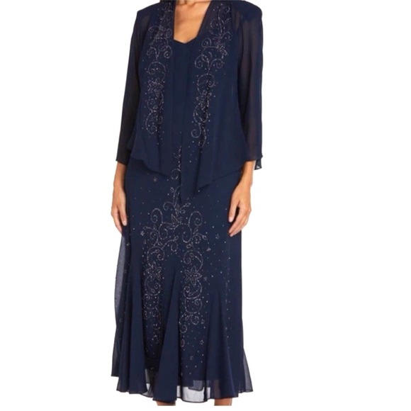 R&M Richards Dresses & Skirts - R&M Richards Navy Maxi Dress with Embellishments
